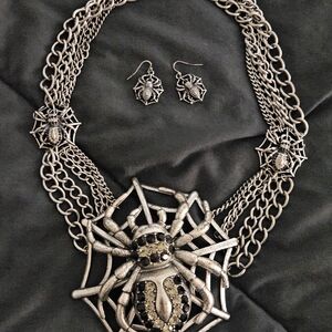 Elegant Spider Web Necklace and Earring Set